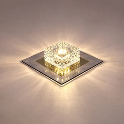 Simple Style Square Flush Mount Ceiling Fixture Crystal Corridor LED Flush Light with Hammered Look