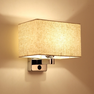 Simplicity Rectangle Shade Wall Mount Light Fabric 1-Light Bedside Wall Lighting in Flaxen