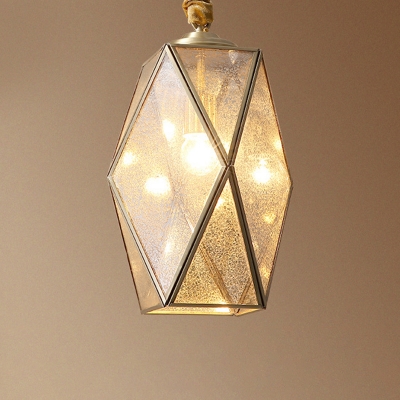 Single Suspension Light Traditional Faceted Glass Panes Pendant Light Fixture in Gold