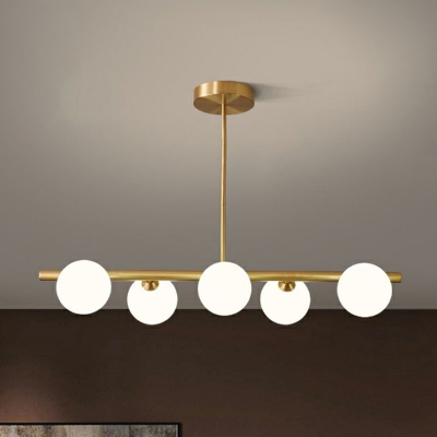 Sphere Island Ceiling Light Postmodern Milk Glass Brass Finish Hanging Lamp for Dining Room