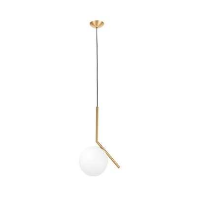 Spherical Bedside Pendant Lighting Opal Glass 1 Head Minimalist Ceiling Light with Metal V Decor in Gold