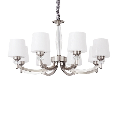 Tapered Living Room Ceiling Lighting Traditional Opal Glass Nickel Chandelier Light Fixture