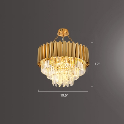 Tiered Semi Flush Chandelier Minimalistic Crystal Dining Room Ceiling Light in Gold