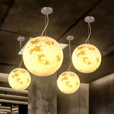 White Moon Sphere Ceiling Pendant Nordic 1 Head Acrylic Hanging Light for Restaurant