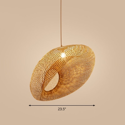 Wood Oval Ceiling Hang Light Artistry 1 Head Bamboo Suspension Pendant for Dining Room