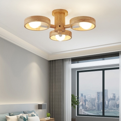Wooden Branch Chandelier Contemporary Beige Ceiling Pendant Light with Rotatable Ring