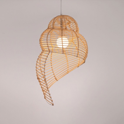 Wooden Shell Shaped Pendulum Light Coastal 1-Light Beige Pendant Lighting Fixture for Restaurant