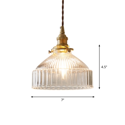 1 Bulb Pendant Lighting Antique Conical Shaded Clear Ribbed Glass Hanging Light Fixture