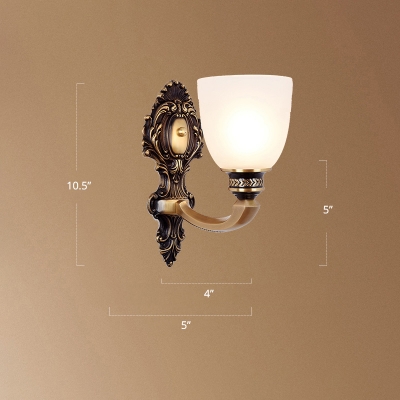 1 Bulb Wall Light Fixture Traditional Cup Shaped Frost Glass Sconce Lamp for Living Room