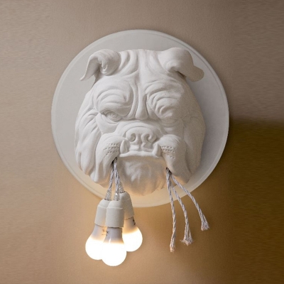 Art Deco Bulldog Statue Wall Lighting Resin 3-Light Living Room Wall Sconce with Bare Bulb Design