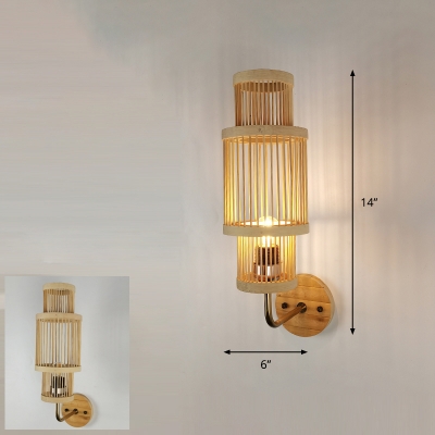 Bamboo Handwoven Wall Lamp Japanese Single-Bulb Corridor Wall Light Fixture in Wood