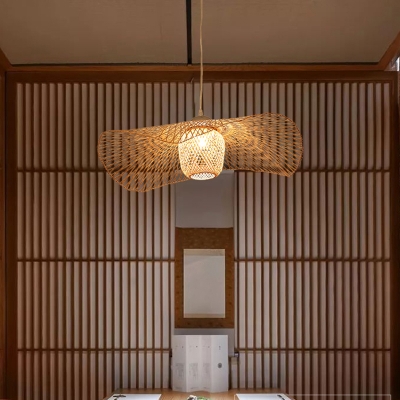 Bamboo Lotus Leaf Suspension Light Simplicity 1-Light Pendant Light Fixture in Wood