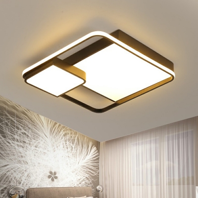 Bedroom LED Flush-Mount Light Fixture Modern Black Ceiling Lamp with Square Acrylic Shade