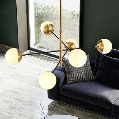 Bubble Shade Opal Frosted Glass LED Suspension Light Nordic Style Gold Chandelier Light