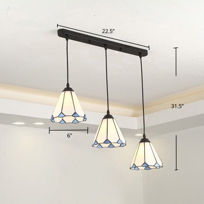 Cone Multi Light Pendant 3 Bulbs Tiffany Glass Vintage Hanging Lighting for Dining Room