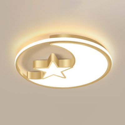 Crescent and Star Nursery LED Ceiling Fixture Acrylic Cartoon Style Flush Mount Light in Gold