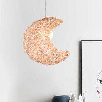 Crescent Rattan Ceiling Pendant Nordic 1 Head Hanging Lighting Fixture for Dining Room