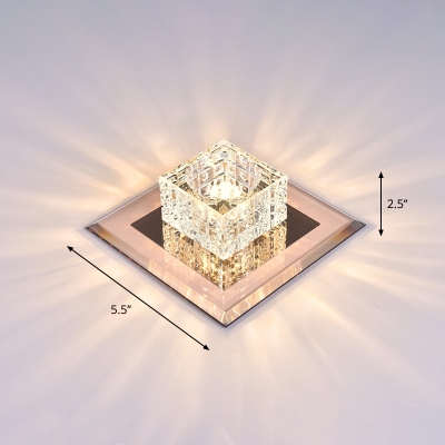 Cube Small Corridor Flush Mount Lighting Clear Crystal Modern LED Ceiling Mounted Lamp