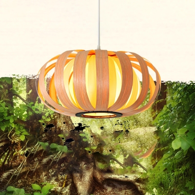 Curved Drum Restaurant Ceiling Lighting Wood 1 Head Minimalist Pendant Ceiling Light