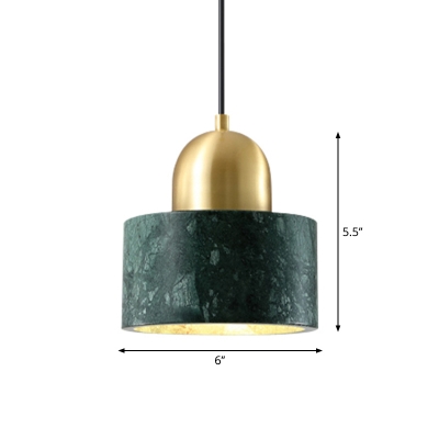 Drum Shaped Marble Pendant Lighting Postmodern 1 Head Hanging Light with Brass Cap