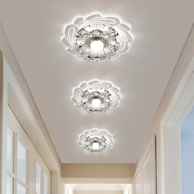 Flower Shaped Crystal Flush Ceiling Light Contemporary Clear LED Flush Light Fixture for Corridor