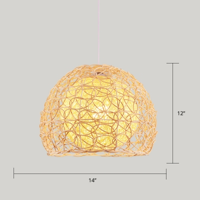 Geometric Restaurant Pendant Light Bamboo Single-Bulb Contemporary Suspension Light Fixture in Wood