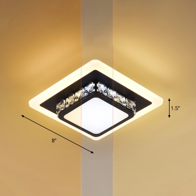 Geometric Shaped Foyer Small Ceiling Mount Lamp Beveled-Crystal Minimalist LED Flush Light