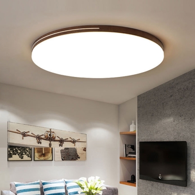 Geometry Foyer Led Flush Mount Fixture Wood Simplicity Ceiling Light in White and Coffee