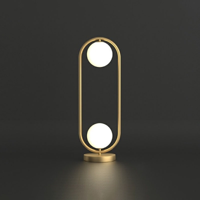 Globe Bedside LED Table Light Cream Glass Modern Nightstand Lighting with Metallic Oblong in Gold