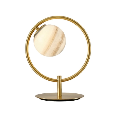 Globe Bedside Nightstand Lamp Planet Glass Single Contemporary LED Table Light with Halo Ring in White