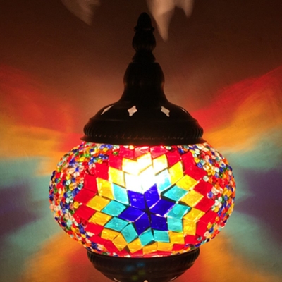 Globe Lantern Restaurant Pendant Light Turkish Tiffany Glass 1 Head Ceiling Hang Lamp