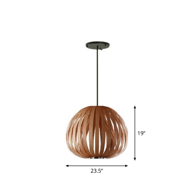 Globe Pendant Lighting Modern Wood Veneer 1 Bulb Restaurant Hanging Ceiling Light
