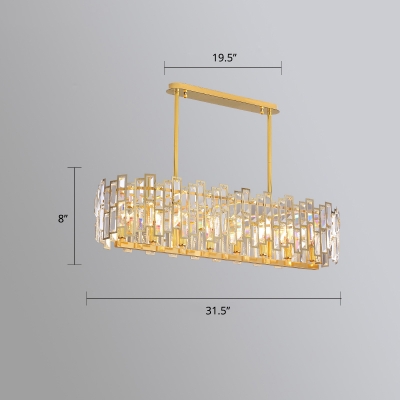 Gold Drum Shaped Chandelier Minimalism Crystal Rectangle Hanging Ceiling Light for Bedroom