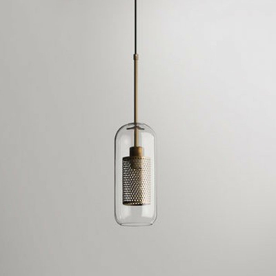 Gold Mesh Screen Pendant Lighting Minimalist 1-Light Metal Hanging Lamp with Clear Glass Shade