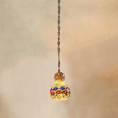 Gourd Shaped Stained Art Glass Pendant Light Turkish Style Single Restaurant Suspension Light