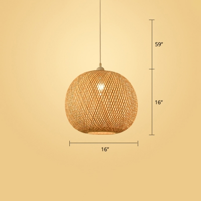 Handmade Pendant Light Contemporary Rattan Single-Bulb Restaurant Suspension Light Fixture in Wood