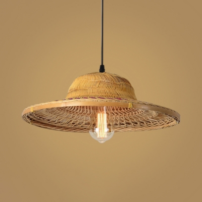 Hat Shape Restaurant Ceiling Light Bamboo 1 Bulb Nordic Style Hanging Lamp in Wood