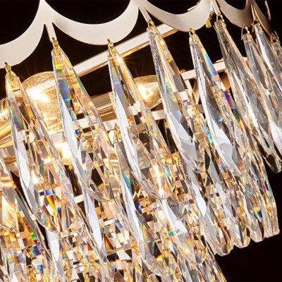 Layered Crystal Droplets Flush Chandelier Modern 9 Lights Gold Semi Flush Light for Bedroom