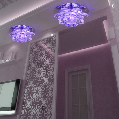 Lotus Corridor LED Ceiling Mounted Lamp Crystal Modern Flush Mount Spotlight in Clear