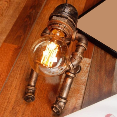 Metal Pipe Man Mini Table Lamp Cyberpunk Single-Bulb Bedroom Night Light in Bronze