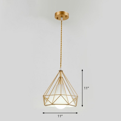 Metallic Pendulum Light Diamond Shaped 1 Bulb Loft Style Hanging Light Fixture with Cone Lampshade