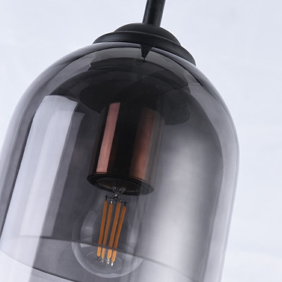 Minimalist 1-Bulb Drop Pendant Black Dual Dome Ceiling Light with Smoke Grey Glass Shade
