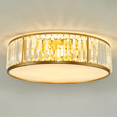 Minimalist Flushmount Ceiling Lamp Gold Drum Shaped Flush Light with Crystal Shade for Bedroom