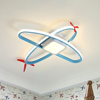 Minimalist Jet Shape Flush Mount Lighting Acrylic Boys Room LED Flush Ceiling Light in Blue