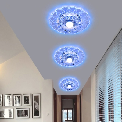Minimalist LED Ceiling Light Fixture Clear Scalloped Flush Mount Lamp with Crystal Shade for Balcony