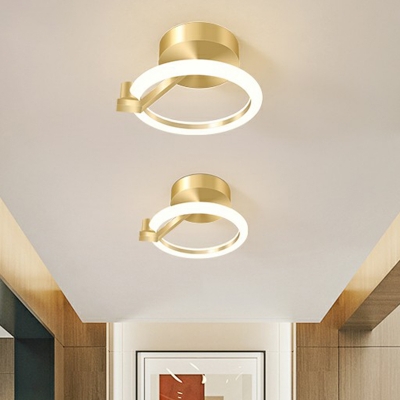 Minimalistic Loop Shaped Ceiling Lighting Silica Gel Hallway LED Semi Flush Mount in Gold