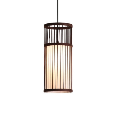 Nordic Style Cylindrical Shade Ceiling Light Bamboo 1 Bulb Restaurant Hanging Lamp