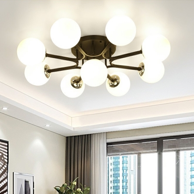 Opaline Glass Ball Flush Ceiling Light Nordic Style Semi Mount Lighting for Bedroom