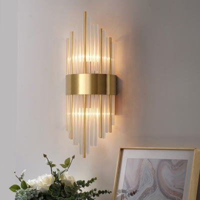 Postmodern Flute Wall Mounted Lamp Clear Crystal Dining Room Wall Sconce in Gold