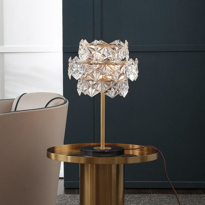 Postmodern Snowflake Table Lighting Clear Glass 2-Light Bedroom Night Lamp in Gold